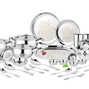 Premium Stainless Steel Dinner Set with Elegant Floral Design