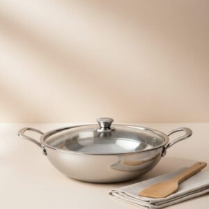 premium stainless steel deep kadhai with lid