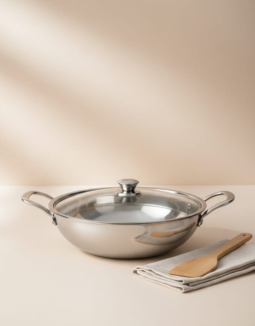 premium stainless steel deep kadhai with lid premium stainless steel deep kadhai with lid