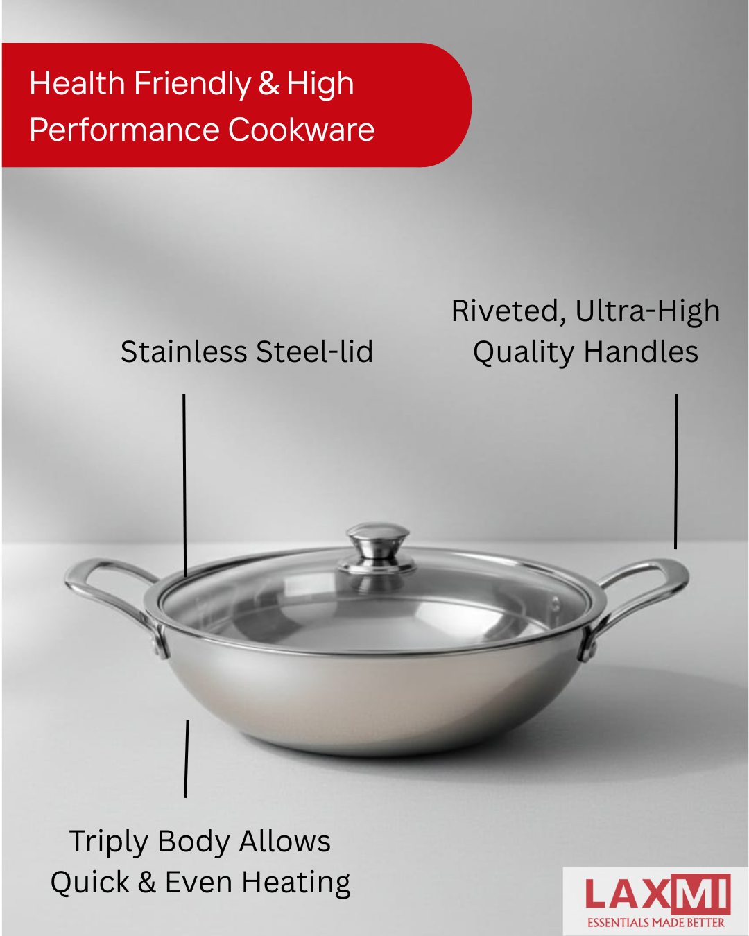 premium stainless steel deep kadhai with lid premium stainless steel deep kadhai with lid