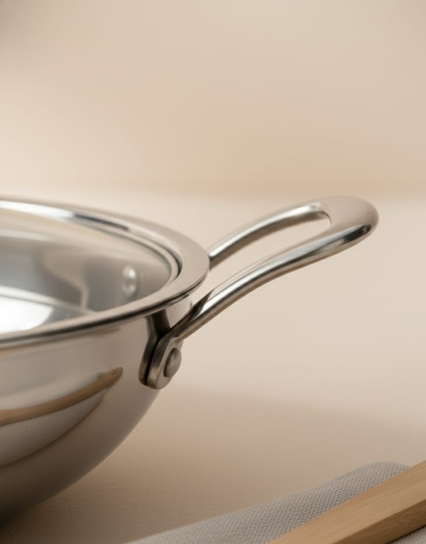 premium stainless steel deep kadhai with lid premium stainless steel deep kadhai with lid