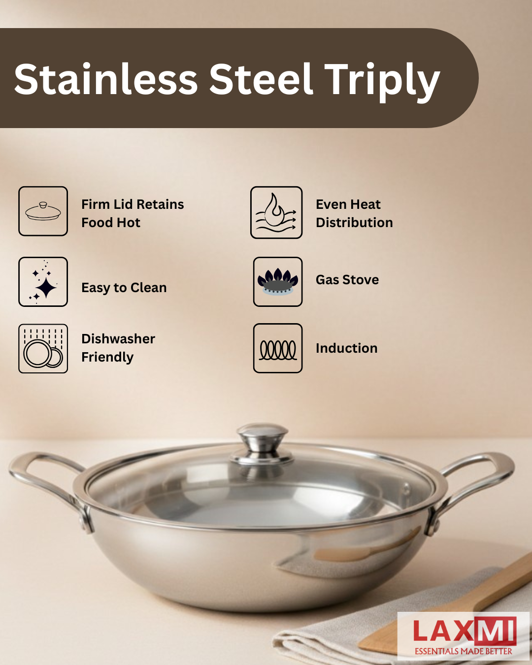 premium stainless steel deep kadhai with lid premium stainless steel deep kadhai with lid